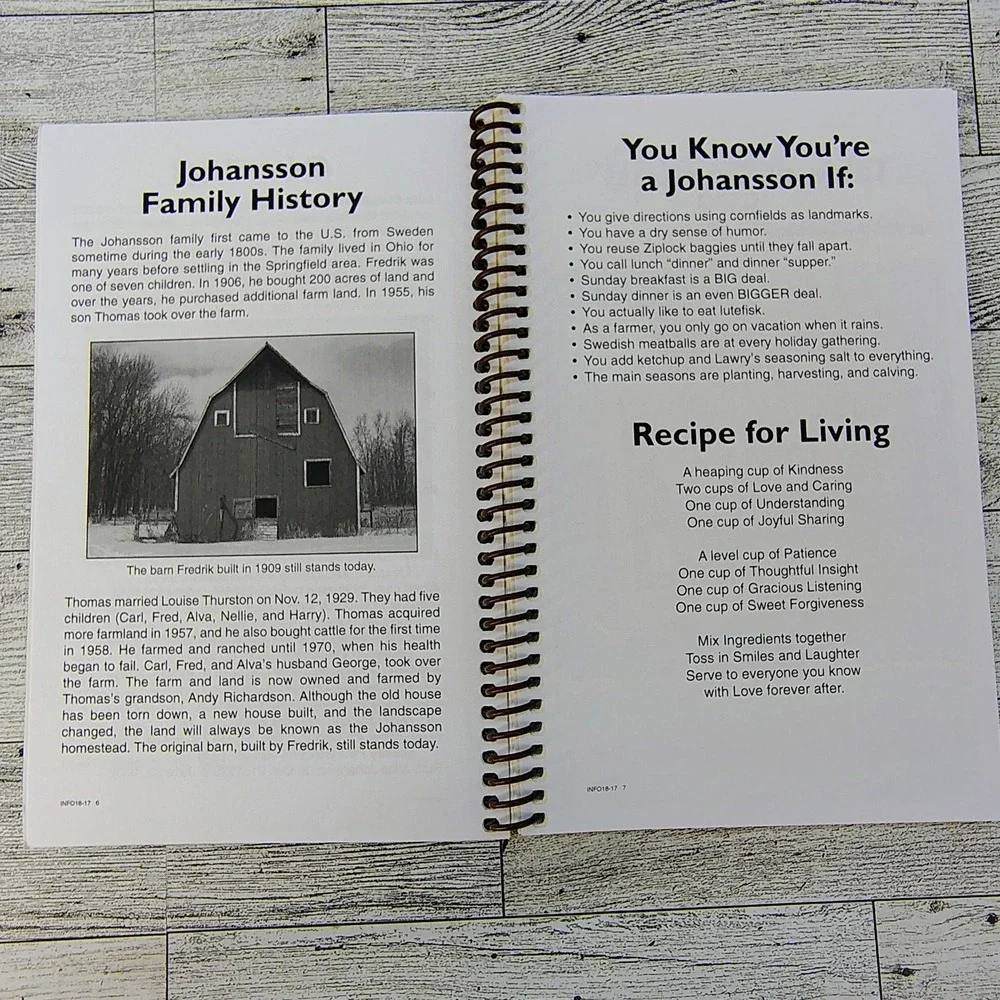 Johansson Family Cookbook 5 Generations Recipes 2017 Spiral Bound Heritage Kitch